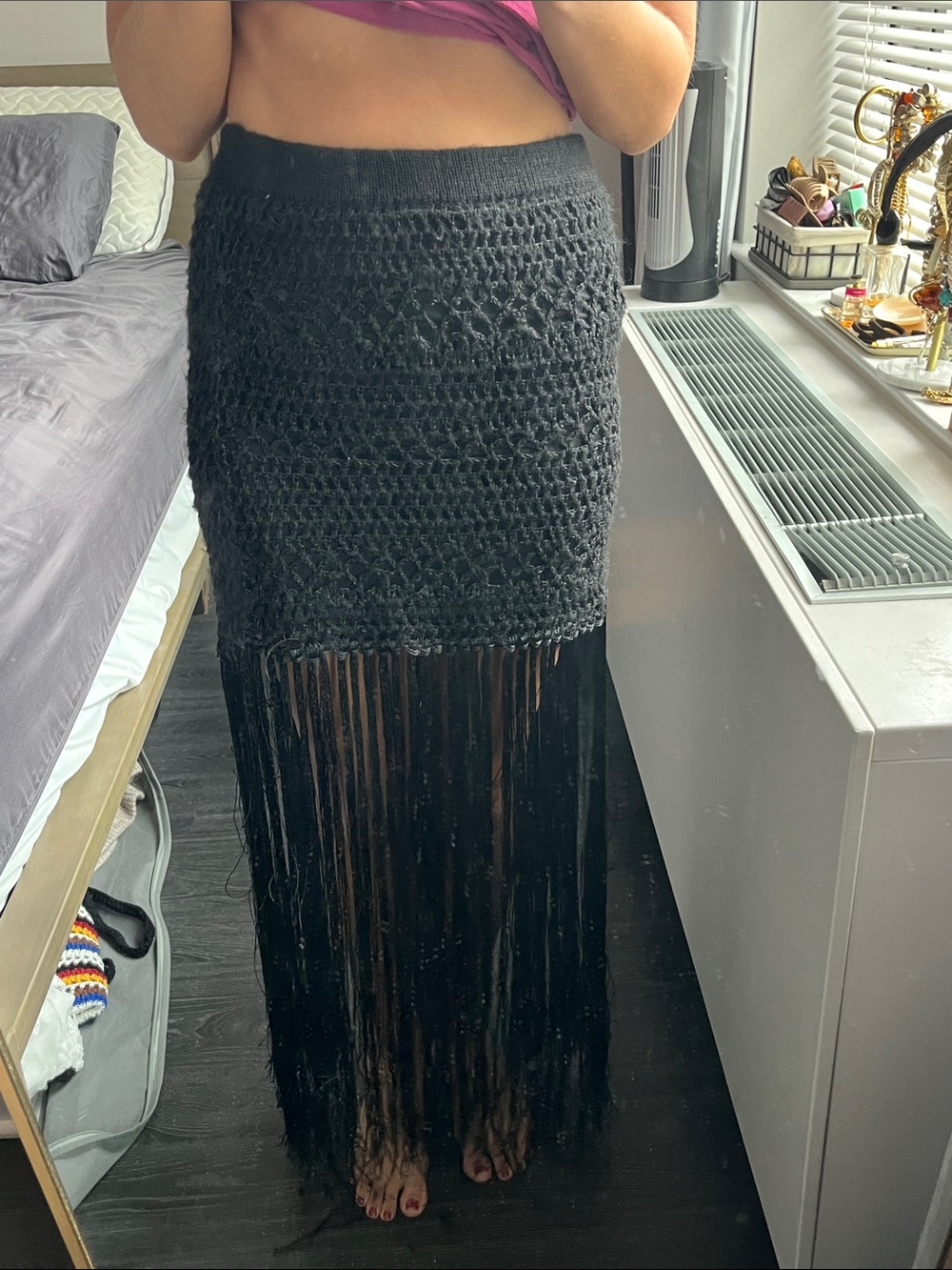 Zara Black Crochet Maxi Skirt with Long Fringe - Picture 3 of 6